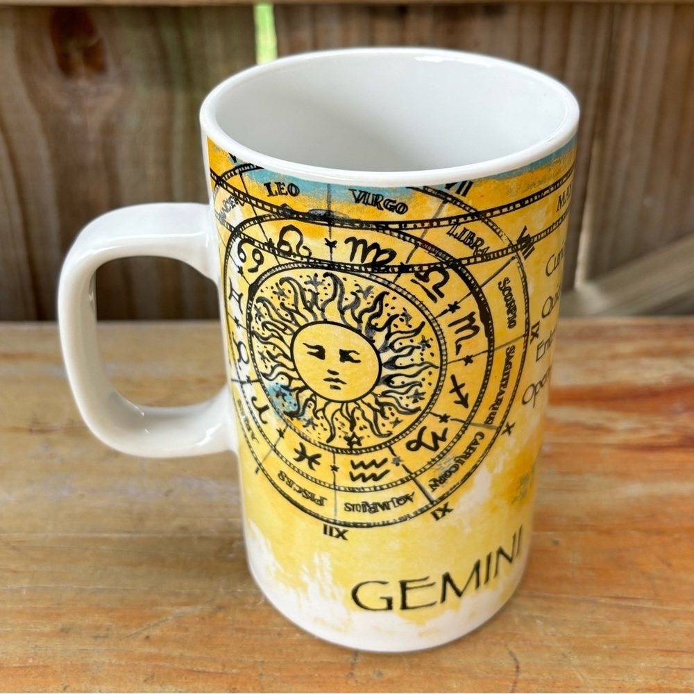 Gemini Zodiac Horoscope Tall Golden Yellow & White Coffee Mug by Roscher 16oz